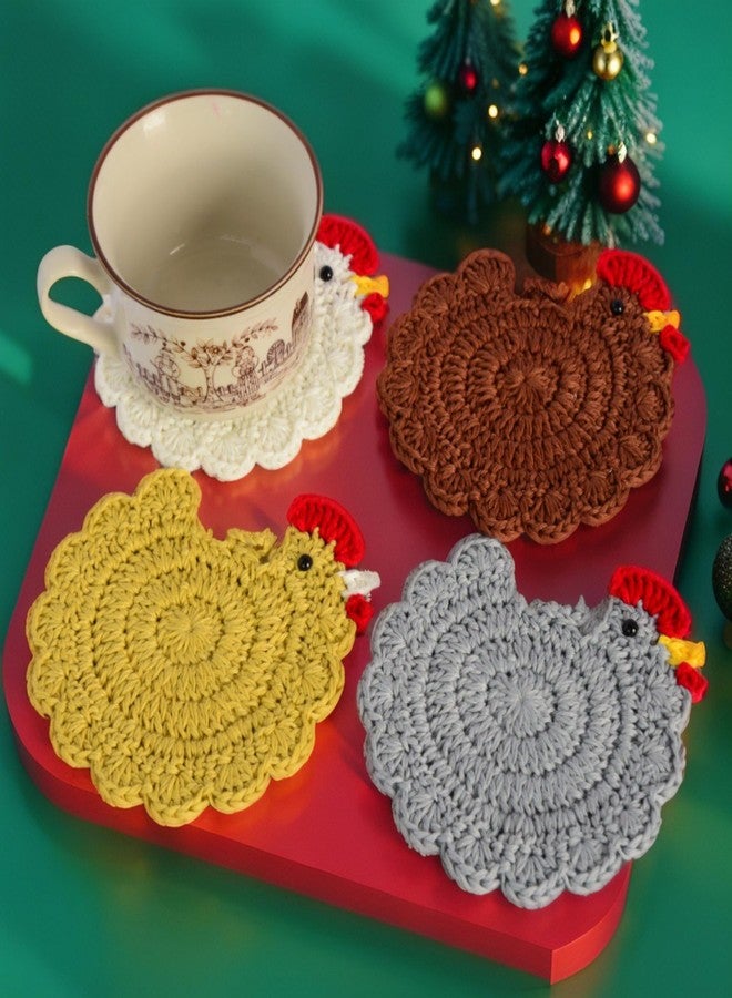RucaDeco Handmade Crochet Chicken Coasters Set of 4 - Funny, Stuffed Animal-Themed Drink Coasters, Cute Desk Accessories, Home Decor, Tabletop Protection, Crazy Chicken Lady Must Have (Style 1) - Image 4